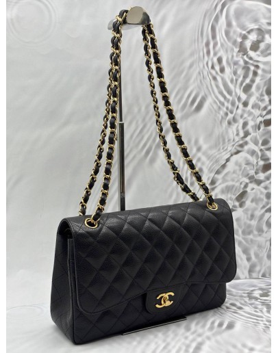 CHANEL JUMBO CLASSIC DOUBLE FLAP SHOULDER BAG IN BLACK CAVIAR LEATHER