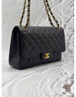 CHANEL JUMBO CLASSIC DOUBLE FLAP SHOULDER BAG IN BLACK CAVIAR LEATHER