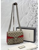 GUCCI DIONYSUS MINI CHAIN BAG IN BEIGE GG SUPREME CANVAS WITH RED SUEDE LEATHER -FULL SET-