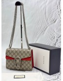 GUCCI DIONYSUS MINI CHAIN BAG IN BEIGE GG SUPREME CANVAS WITH RED SUEDE LEATHER -FULL SET-