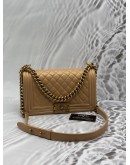 CHANEL MEDIUM BOY SHOULDER BAG IN METALLIC BEIGE CALFSKIN LEATHER