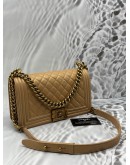 CHANEL MEDIUM BOY SHOULDER BAG IN METALLIC BEIGE CALFSKIN LEATHER