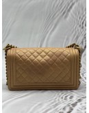 CHANEL MEDIUM BOY SHOULDER BAG IN METALLIC BEIGE CALFSKIN LEATHER