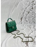 MICROCHIP CHANEL CC FLAP COIN PURSE IN GREEN LAMBSKIN LEATHER