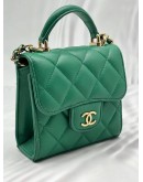 MICROCHIP CHANEL CC FLAP COIN PURSE IN GREEN LAMBSKIN LEATHER