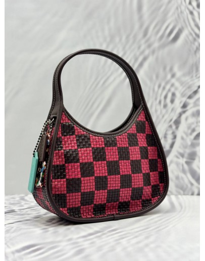 (LIKE NEW) COACHTOPIA BY COACH ERGO BAG IN PINK WITH DARK BROWN WOVEN CHECKERBOARD LEATHER