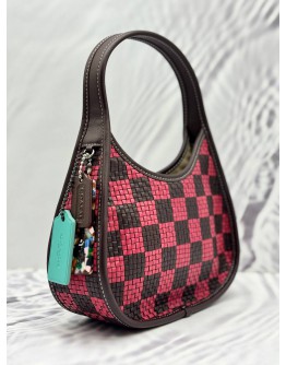 (LIKE NEW) COACHTOPIA BY COACH ERGO BAG IN PINK WITH DARK BROWN WOVEN CHECKERBOARD LEATHER