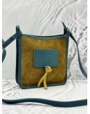 (LIKE NEW) LONGCHAMP LE FOULONNE SMALL CROSSBODY BAG IN OLIVE GREEN SUEDE LEATHER WITH PETROL GREEN CALFSKIN LEATHER