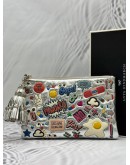 ANYA HINDMARCH ALL OVER STICKERS CLUTCH IN MULTICOLOR METALLIC SILVER -FULL SET-