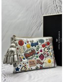 ANYA HINDMARCH ALL OVER STICKERS CLUTCH IN MULTICOLOR METALLIC SILVER -FULL SET-