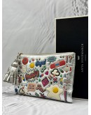 ANYA HINDMARCH ALL OVER STICKERS CLUTCH IN MULTICOLOR METALLIC SILVER -FULL SET-