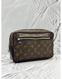 LOUIS VUITTON KASAI CLUTCH IN BROWN MONOGRAM MACASSAR CANVAS WITH BLACK LEATHER