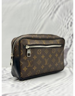 LOUIS VUITTON KASAI CLUTCH IN BROWN MONOGRAM MACASSAR CANVAS WITH BLACK LEATHER