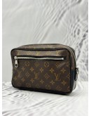 LOUIS VUITTON KASAI CLUTCH IN BROWN MONOGRAM MACASSAR CANVAS WITH BLACK LEATHER