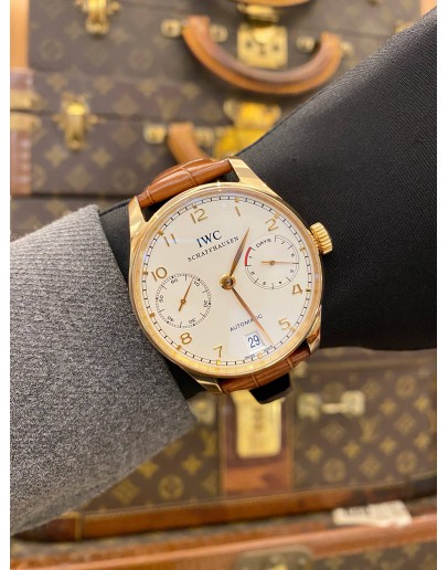 (UNUSED) IWC PORTUGUESE AUTOMATIC 18K 750 ROSE GOLD REF IW500113 WHITE DIAL 42MM AUTOMATIC WATCH -FULL SET-