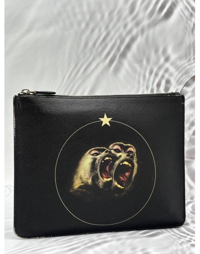 GIVENCHY LARGE MONKEY BROTHERS POUCH IN BLACK LEATHER