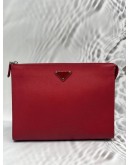 PRADA ZIP POUCH IN RED SAFFIANO LEATHER