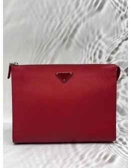 PRADA ZIP POUCH IN RED SAFFIANO LEATHER