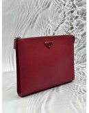 PRADA ZIP POUCH IN RED SAFFIANO LEATHER