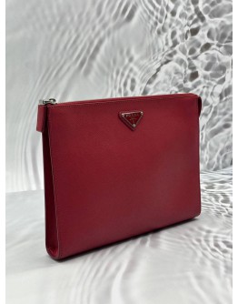 PRADA ZIP POUCH IN RED SAFFIANO LEATHER
