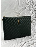 YSL SAINT LAURENT CASSANDRE DOCUMENT HOLDER POUCH IN DARK GREEN MATELASSE LEATHER