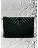 YSL SAINT LAURENT CASSANDRE DOCUMENT HOLDER POUCH IN DARK GREEN MATELASSE LEATHER