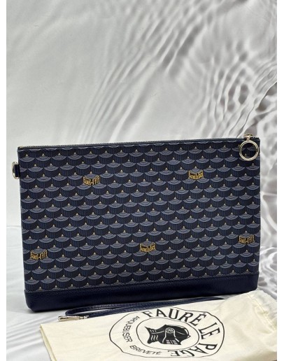 FAURE LE PAGE POCHETTE ZIP 29 IN DARK BLUE SCALE CANVAS WITH LEATHER