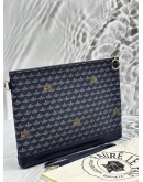 FAURE LE PAGE POCHETTE ZIP 29 IN DARK BLUE SCALE CANVAS WITH LEATHER