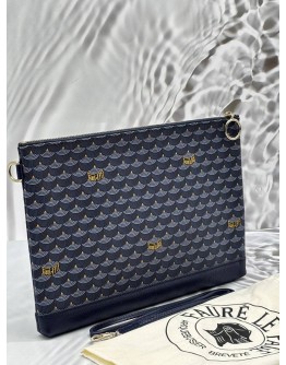 FAURE LE PAGE POCHETTE ZIP 29 IN DARK BLUE SCALE CANVAS WITH LEATHER