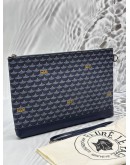 FAURE LE PAGE POCHETTE ZIP 29 IN DARK BLUE SCALE CANVAS WITH LEATHER