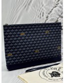 FAURE LE PAGE POCHETTE ZIP 29 IN DARK BLUE SCALE CANVAS WITH LEATHER