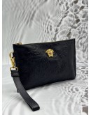 VERSACE LA MEDUSA FLORAL POUCH IN BLACK EMBOSSED LEATHER
