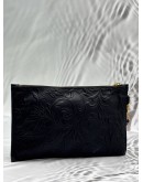 VERSACE LA MEDUSA FLORAL POUCH IN BLACK EMBOSSED LEATHER