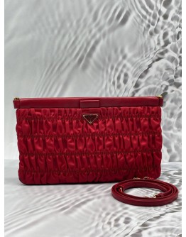 PRADA GAUFRE POUCH AND SHOULDER BAG IN RED TESSUTO WITH LEATHER