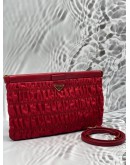 PRADA GAUFRE POUCH AND SHOULDER BAG IN RED TESSUTO WITH LEATHER
