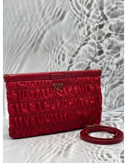 PRADA GAUFRE POUCH AND SHOULDER BAG IN RED TESSUTO WITH LEATHER