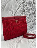 PRADA GAUFRE POUCH AND SHOULDER BAG IN RED TESSUTO WITH LEATHER