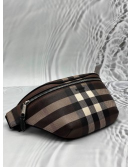 BURBERRY SONNY BELT BAG IN DARK BIRCH BROWN COLORWAY CHECK CANVAS