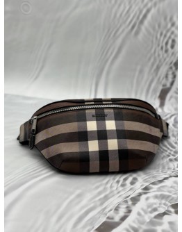 BURBERRY SONNY BELT BAG IN DARK BIRCH BROWN COLORWAY CHECK CANVAS