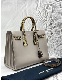 YSL SAINT LAURENT SAC DE JOUR IN GREY LEATHER WITH PYTHON EFFECT