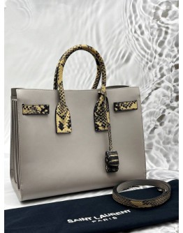 YSL SAINT LAURENT SAC DE JOUR IN GREY LEATHER WITH PYTHON EFFECT