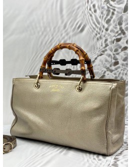 GUCCI MEDIUM BAMBOO SHOPPER TOTE IN CHAMPAGNE CALFSKIN LEATHER