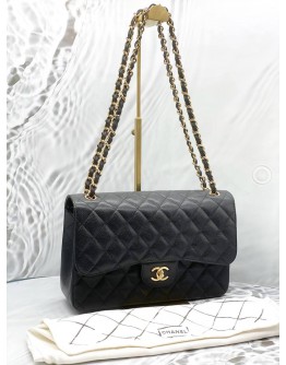 CHANEL CLASSIC JUMBO DOUBLE FLAP SHOULDER BAG IN BLACK CAVIAR LEATHER