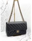 CHANEL CLASSIC JUMBO DOUBLE FLAP SHOULDER BAG IN BLACK CAVIAR LEATHER