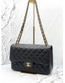 CHANEL CLASSIC JUMBO DOUBLE FLAP SHOULDER BAG IN BLACK CAVIAR LEATHER