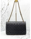 CHANEL CLASSIC JUMBO DOUBLE FLAP SHOULDER BAG IN BLACK CAVIAR LEATHER