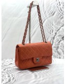 CHANEL SMALL CLASSIC DOUBLE FLAP SHOULDER BAG IN ORANGE CALFSKIN LEATHER