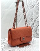 CHANEL SMALL CLASSIC DOUBLE FLAP SHOULDER BAG IN ORANGE CALFSKIN LEATHER