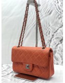 CHANEL SMALL CLASSIC DOUBLE FLAP SHOULDER BAG IN ORANGE CALFSKIN LEATHER