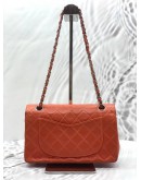 CHANEL SMALL CLASSIC DOUBLE FLAP SHOULDER BAG IN ORANGE CALFSKIN LEATHER